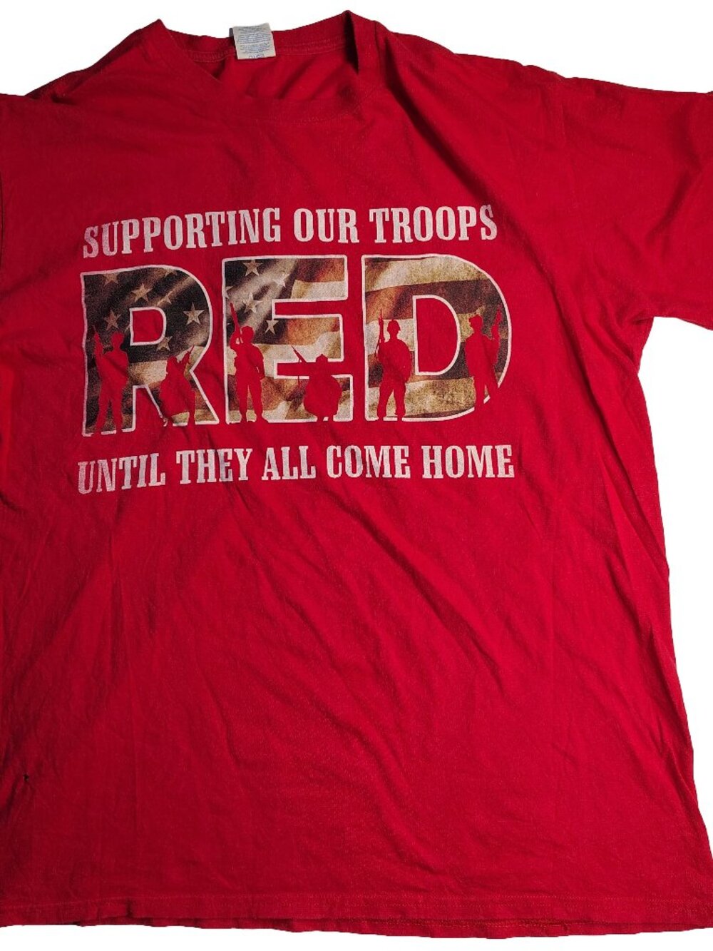 Men's XL Red "Supporting Our Troops Until They All Come Home" Graphic T-Shirt